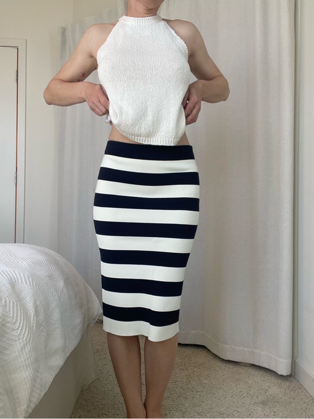 Ann Taylor Navy and White Striped Pencil Skirt S